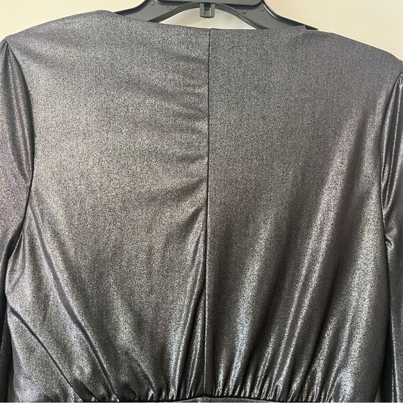 BCBG Generation Silver Black Sheen Long Sleeve Short Dress Small - Picture 3 of 10